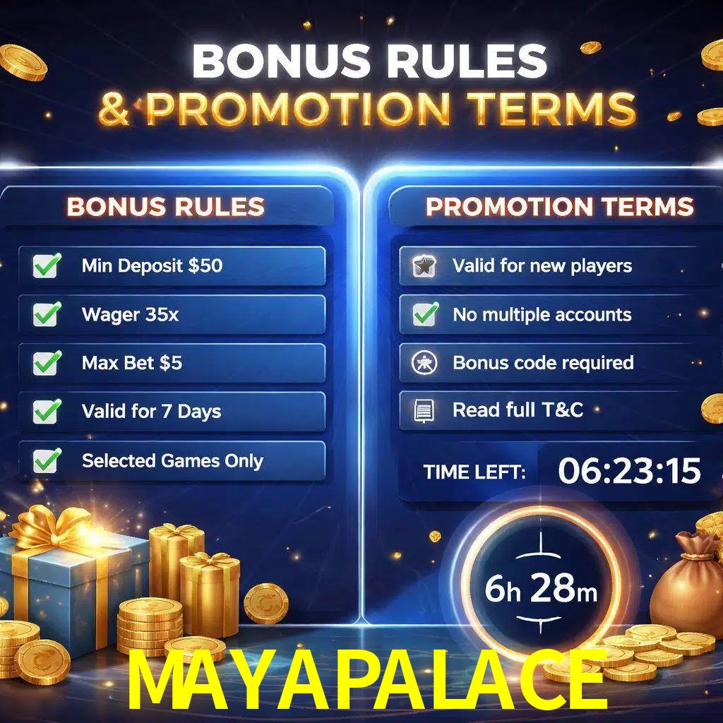 Reglas de promoción MAYAPALACE y condiciones de bonos explicadas visualmente